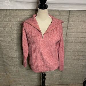 Va Vite Quarter Zip Pink Ribbed Knit Pullover‎ Sweater Size XS